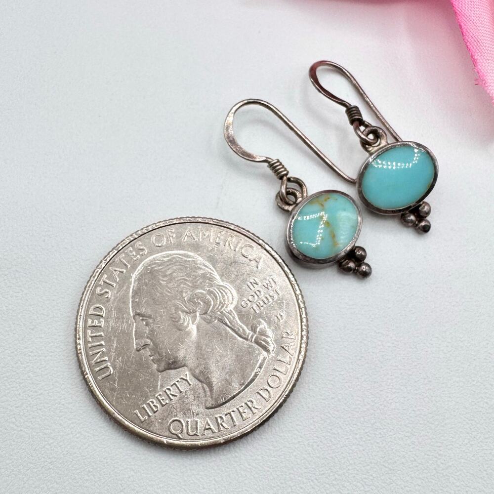 Turquoise & 925 Sterling Silver Dangle Earrings Southwestern Tribal Native Boho - Picture 7 of 10